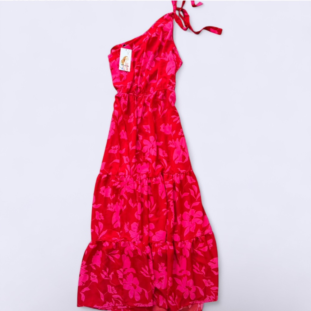 Bright Floral Maxi Dress One Shoulder Tie Pretty Garden Size M New without tags